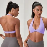 Newest Fashion Plunge V Neck and Backless Sports Bra for Women, Sexy Halter Neck Yoga Workout Lingerie Bra Tops with Twisted Front and Removable Pads