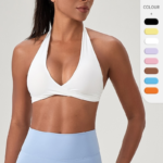 Newest Fashion Plunge V Neck and Backless Sports Bra for Women, Sexy Halter Neck Yoga Workout Lingerie Bra Tops with Twisted Front and Removable Pads