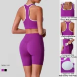 Premium Color-Blocked Yoga Activewear Sets for Ladies, 2PCS Push-up Sports Bra + High Waisted Biker Shorts with Side Pockets Butt Lifting Running Outfits