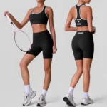 Premium Color-Blocked Yoga Activewear Sets for Ladies, 2PCS Push-up Sports Bra + High Waisted Biker Shorts with Side Pockets Butt Lifting Running Outfits