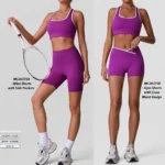 Premium Color-Blocked Yoga Activewear Sets for Ladies, 2PCS Push-up Sports Bra + High Waisted Biker Shorts with Side Pockets Butt Lifting Running Outfits