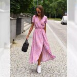 Print Dress Women Casual Long Dresses Split Sexy Lace Up V Neck Short Sleeve A Line Female Vestidos Maxi Gown 2025 Summer