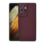 Red Color Twill Style Aramid Fiber Carbon Fiber Phone Case for Samsung Galaxy S21 Ultra