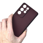 Red Color Twill Style Aramid Fiber Carbon Fiber Phone Case for Samsung Galaxy S21 Ultra