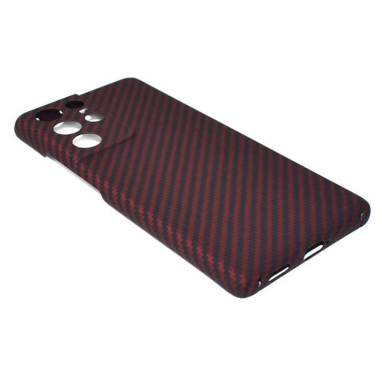 Red Color Twill Style Aramid Fiber Carbon Fiber Phone Case for Samsung Galaxy S21 Ultra