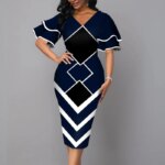 Robe élégante pour femmes, mode d'été, col en V, manches courtes, Sexy, Slim, Vintage, Patchwork, décontractée, robes de soirée, 2021