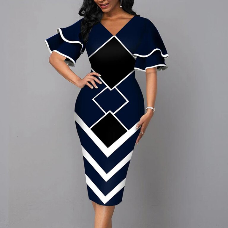 Robe élégante pour femmes, mode d'été, col en V, manches courtes, Sexy, Slim, Vintage, Patchwork, décontractée, robes de soirée, 2021