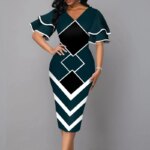 Robe élégante pour femmes, mode d'été, col en V, manches courtes, Sexy, Slim, Vintage, Patchwork, décontractée, robes de soirée, 2021