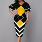 Robe élégante pour femmes, mode d'été, col en V, manches courtes, Sexy, Slim, Vintage, Patchwork, décontractée, robes de soirée, 2021