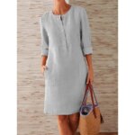 Robe tunique en coton et lin pour femmes, décontractée, solide, manches longues, Vintage, droite, manches longues, surdimensionnée, Mini, longueur aux genoux