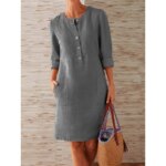 Robe tunique en coton et lin pour femmes, décontractée, solide, manches longues, Vintage, droite, manches longues, surdimensionnée, Mini, longueur aux genoux