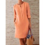 Robe tunique en coton et lin pour femmes, décontractée, solide, manches longues, Vintage, droite, manches longues, surdimensionnée, Mini, longueur aux genoux