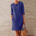 Robe tunique en coton et lin pour femmes, décontractée, solide, manches longues, Vintage, droite, manches longues, surdimensionnée, Mini, longueur aux genoux