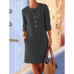 Robe tunique en coton et lin pour femmes, décontractée, solide, manches longues, Vintage, droite, manches longues, surdimensionnée, Mini, longueur aux genoux