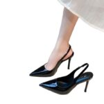 Spot 2025 pointed black sexy patent leather toe-strap sandals for women with feminine temperament and non-tiring feet high heels