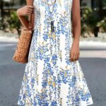Summer Retro Plant Flowers Print Dress Women Round Neck Sleeveless Vest Dress Casual Vacation Beach Loose Sundress Women's Dress