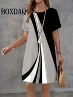 Summer Retro Women's Dresses Short Sleeve Plaid Print Casual Crew-Neck Loose Dress Fashion Streetwear Female Plus Size Clothing