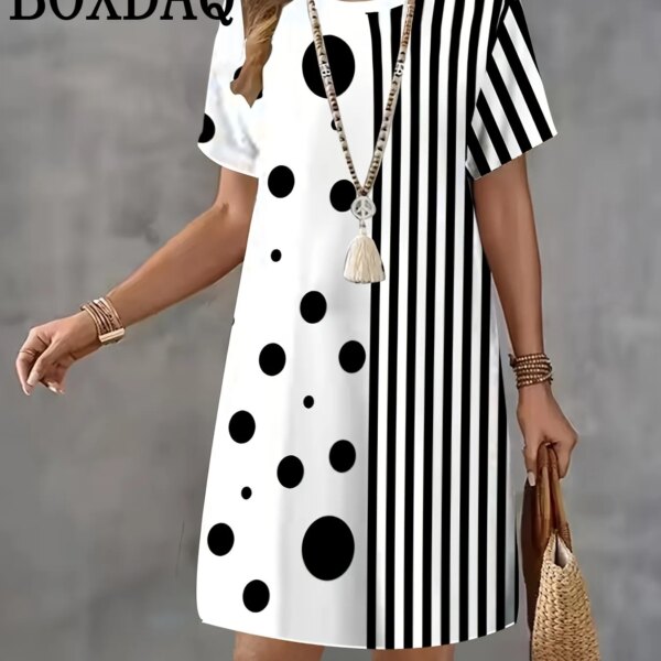 Summer Retro Women's Dresses Short Sleeve Plaid Print Casual Crew-Neck Loose Dress Fashion Streetwear Female Plus Size Clothing