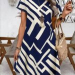 Summer Short Sleeve Loose A-Line Dresses Fashion Geometric Stripes 3D Print Dress Casual Loose Plus Size Mini Dress 9XL Clothing