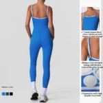 Tianchen Factory New Design Sleeveless Sexy Square Neck Workout Jumpsuits for Women, Cute Color-Blocked Yoga and Pilates Fitness Romper Dance Unitard