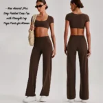 Tianchen New Design 2PCS High End Sexy Gym Fitness Clothes for Women, Quick Dry Lulu Styles Short Sleeve Crop Top with Butt Lifting Straight Leg Yoga Pants
