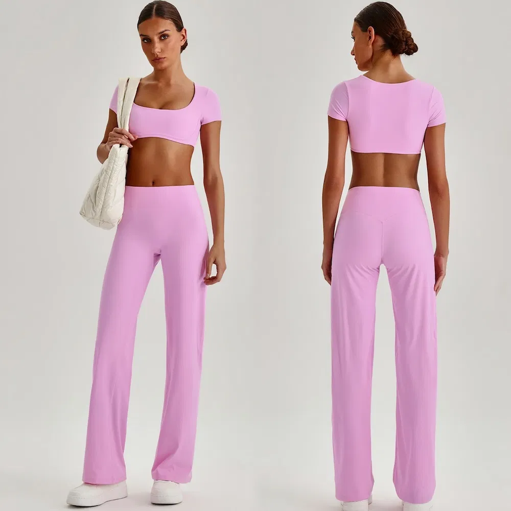 Tianchen New Design 2PCS High End Sexy Gym Fitness Clothes for Women, Quick Dry Lulu Styles Short Sleeve Crop Top with Butt Lifting Straight Leg Yoga Pants Tianchen New Design 2PCS High End Sexy Gym Fitness Clothes for Women, Quick Dry Lulu Styles Short Sleeve Crop Top with Butt Lifting Straight Leg Yoga Pants