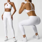 Tianchen Wholesale Newest Fashion 2PCS Sexy Yoga Workout Set for Woman, Strappy Back and Cross Over Front Sports Bra with V Back Gym Leggings Scrunch Gym Wear