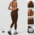 Tianchen Wholesale Newest Fashion 2PCS Sexy Yoga Workout Set for Woman, Strappy Back and Cross Over Front Sports Bra with V Back Gym Leggings Scrunch Gym Wear