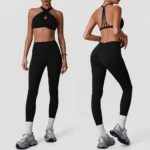 Tianchen Wholesale Newest Fashion 2PCS Sexy Yoga Workout Set for Woman, Strappy Back and Cross Over Front Sports Bra with V Back Gym Leggings Scrunch Gym Wear