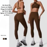Tianchen Wholesale Newest Fashion 2PCS Sexy Yoga Workout Set for Woman, Strappy Back and Cross Over Front Sports Bra with V Back Gym Leggings Scrunch Gym Wear