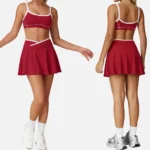 Top Selling 2 Piece Color-Blocked Tennis Skirt Sets for Women, Sexy Sports Bra + Cross Waisted Mini Golf Skorts with Liner Shorts and Pocket Pickleball Outfits