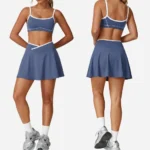 Top Selling 2 Piece Color-Blocked Tennis Skirt Sets for Women, Sexy Sports Bra + Cross Waisted Mini Golf Skorts with Liner Shorts and Pocket Pickleball Outfits