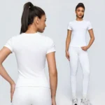 Top Selling 2 Piece Essential Summer Snug Fit Sportswear for Women, Short Sleeve Athletic T-Shirt with High Waist Leggings Set for Running & Tennis