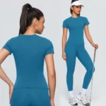 Top Selling 2 Piece Essential Summer Snug Fit Sportswear for Women, Short Sleeve Athletic T-Shirt with High Waist Leggings Set for Running & Tennis