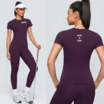 Top Selling 2 Piece Essential Summer Snug Fit Sportswear for Women, Short Sleeve Athletic T-Shirt with High Waist Leggings Set for Running & Tennis