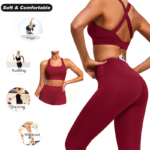 Top Selling 2PCS High Quality Gym Outfits Activewear for Women, Medium Support Cross Back Sports Bra with Seamless Front Athletic Leggings Fashion Workout Set