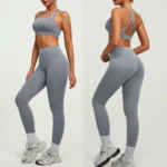Top Selling 2PCS High Quality Gym Outfits Activewear for Women, Medium Support Cross Back Sports Bra with Seamless Front Athletic Leggings Fashion Workout Set