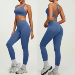 Top Selling 2PCS High Quality Gym Outfits Activewear for Women, Medium Support Cross Back Sports Bra with Seamless Front Athletic Leggings Fashion Workout Set