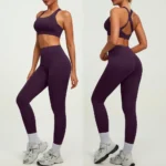Top Selling 2PCS High Quality Gym Outfits Activewear for Women, Medium Support Cross Back Sports Bra with Seamless Front Athletic Leggings Fashion Workout Set
