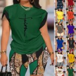 Two Piece Set Short Sets Print Letter Round Neck T Shirts High Waist Pants Splice Tops Pullover Summer Beach Matching Sets