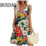 Vintage Floral Pattern Sundresses For Women Summer Casual Tank Flower 3D Print Dress Loose Plus Size Sleeveless Dresses 8XL 9XL