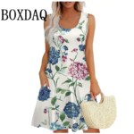 Vintage Floral Pattern Sundresses For Women Summer Casual Tank Flower 3D Print Dress Loose Plus Size Sleeveless Dresses 8XL 9XL