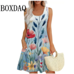 Vintage Floral Pattern Sundresses For Women Summer Casual Tank Flower 3D Print Dress Loose Plus Size Sleeveless Dresses 8XL 9XL