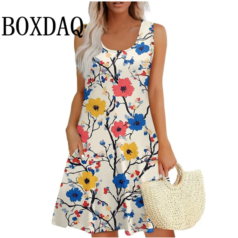 Vintage Floral Pattern Sundresses For Women Summer Casual Tank Flower 3D Print Dress Loose Plus Size Sleeveless Dresses 8XL 9XL