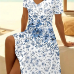 Vintage Summer Dress Women's V-Neck Flowers Printed Casual Beach Vacation Short-Sleeved Dress Loose Women Plus Size Dresses 6XL