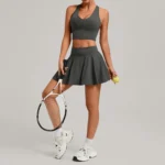 Wholesale 2PCS Matching Athletic Clothing Set Premium Stretchy Pickleball Fitness Wear for Women, Cute V Neck Tank Tops + Golf Skirt with Liner Shorts + Pocket