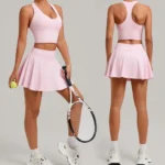 Wholesale 2PCS Matching Athletic Clothing Set Premium Stretchy Pickleball Fitness Wear for Women, Cute V Neck Tank Tops + Golf Skirt with Liner Shorts + Pocket