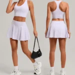 Wholesale 2PCS Matching Athletic Clothing Set Premium Stretchy Pickleball Fitness Wear for Women, Cute V Neck Tank Tops + Golf Skirt with Liner Shorts + Pocket