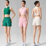 Wholesale 2PCS New Fancy Backless Pickleball Sports Wear for Women, Unique Hollow Back with Zipup Front Sports Bra + Athletic Shorts with Liner and Pockets