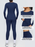 Wholesale 2PCS Premium Athletic Sets Casual Sports Wear for Women, High Waisted Booty Leggings with Matching Long Sleeve Shirts Slim Fit Sweatsuits